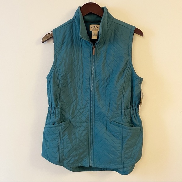 Blue Mountain Teal Green Quilted Vest Sleeveless Zip up Cinched Waist NEW Small - Picture 1 of 8